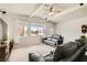 Comfortable living room features vaulted ceilings, a ceiling fan, and ample space at 5217 Champions Ave, Las Vegas, NV 89142