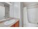 Bathroom with shower and tub combination and extended vanity space at 1574 Ward Frontier Ln, Henderson, NV 89002