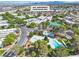 Beautiful aerial view of community featuring a swimming pool, tennis courts, lush trees and well-maintained grounds at 163 Greenbriar Townhouse Way, Las Vegas, NV 89121