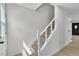 Bright stairway featuring white trim, carpeted steps and an entry door at 163 Greenbriar Townhouse Way, Las Vegas, NV 89121