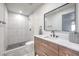 Updated bathroom features a stylish vanity, modern fixtures, and a tiled shower at 210 E Longacres Dr, Henderson, NV 89015