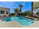 Private backyard oasis with a custom pool, spa, waterfall, and lush greenery provides a serene escape at 2345 Villandry Ct, Henderson, NV 89074