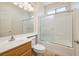 Bathroom featuring a single vanity and shower over tub at 3071 Lake Barkley Rd, Henderson, NV 89052