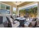 Relaxing covered patio with outdoor seating and a gas fire pit table at 417 Honeybrush Ave, Henderson, NV 89011