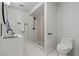 Modern bathroom featuring walk-in shower and contemporary fixtures at 6229 Cromwell Ave, Las Vegas, NV 89107