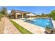 Beautiful backyard with a pool, spa, and patio area, ideal for entertaining and relaxation at 7111 Bath Dr, Las Vegas, NV 89131