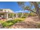 The backyard offers a large lawn, mature landscaping, and shaded areas for relaxation and outdoor activities at 2045 S Tenaya Way, Las Vegas, NV 89117