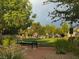 A beautifully landscaped community park showcases lush grass, mature trees, and a quaint bench, offering serene outdoor space at 2419 Pebble Springs Ct, Henderson, NV 89074
