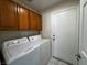 Functional laundry room equipped with a washer, dryer, cabinets, and a practical layout at 2419 Pebble Springs Ct, Henderson, NV 89074