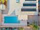 Aerial view of backyard with pool, patio, and solar panels installed on the roof at 3625 Barcelona St, Las Vegas, NV 89121