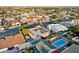 Aerial view of neighborhood homes with swimming pools and desert landscaping at 3625 Barcelona St, Las Vegas, NV 89121
