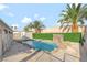An inviting backyard oasis with a sparkling pool, waterfall feature, and lush greenery at 5453 Yvonne Cir, Las Vegas, NV 89122