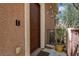 Welcoming front door with a charming potted plant, creating an inviting entrance at 9975 Sand Key St, Las Vegas, NV 89178