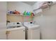 Functional laundry room featuring modern washer and dryer, and practical shelving for storage at 3322 Dragon Fly St, North Las Vegas, NV 89032