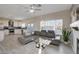 Open-concept living space with modern furniture, a view of the kitchen, and abundant natural light at 3412 Adventure Ct, Las Vegas, NV 89129