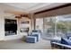 Comfortable living room featuring a fireplace and a balcony at 60 Innisbrook Ave, Las Vegas, NV 89113