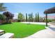 A spacious backyard featuring artificial turf, a basketball court, and a covered patio, perfect for outdoor activities at 7538 Mustang St, Las Vegas, NV 89131