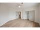 Bright bedroom with a ceiling fan, a large closet, and an ensuite bathroom at 8104 Bay Harbor Dr, Las Vegas, NV 89128