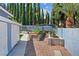 Backyard garden with concrete planters for growing herbs and vegetables, and an adjacent shed at 9436 Darwell Dr, Las Vegas, NV 89117