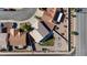 Aerial view of the home and surrounding neighborhood, landscaped yard, and desert landscape at 1079 Oak Shade Ln, Henderson, NV 89015