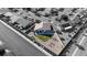 Aerial view of home showcasing its backyard with green lawn and play area in a Gathering friendly neighborhood at 1079 Oak Shade Ln, Henderson, NV 89015