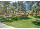 Lush green lawn with mature trees in the front yard at 1305 Chaparral Summit Dr, Las Vegas, NV 89117