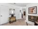 View of the bedroom including a desk and a fire place at 2222 Lucerne Ct, Henderson, NV 89014
