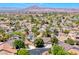 Panoramic aerial view of the neighborhood showcasing the beautiful homes, mature trees, and mountain views at 2544 Ashley Rose Ter, Henderson, NV 89052