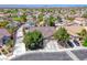 Overhead drone shot of a beautiful residential neighborhood with well-maintained lawns and a mountain backdrop at 2544 Ashley Rose Ter, Henderson, NV 89052