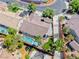 Overhead view of the property with pool, lush backyard, mature landscaping, and neighboring houses at 2544 Ashley Rose Ter, Henderson, NV 89052