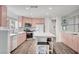 Spacious kitchen features stainless steel appliances, pink cabinets, and a center island at 5823 Rose Sage St, North Las Vegas, NV 89031