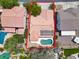 Aerial perspective showcasing the property boundaries, pool, desert landscaping, and solar panel roof at 209 Prairie Creek St, Henderson, NV 89012