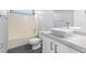 Bright bathroom featuring a modern vanity with vessel sink and a shower-tub combo at 2231 Desert Prairie St, Las Vegas, NV 89135