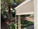 Backyard featuring mature trees, green artificial turf, and decorative landscaping at 7620 Donald Nelson Ave, Las Vegas, NV 89131