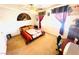 Bedroom featuring carpet, ceiling fan, window with curtains, and a decorative fan at 8156 Blue Hope Diamond Ln, Las Vegas, NV 89139