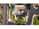 Bird's-eye view of the property shows the tile roof, landscaping, and backyard pool at 12021 La Palmera Ave, Las Vegas, NV 89138