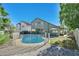 Backyard view with a pool, patio area, and lush greenery for relaxation and entertainment at 1808 Michael Ct, Henderson, NV 89014