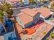 Drone shot showcasing backyard with patio, landscaping, and detached shed at 2080 Silver Breeze Ave, Las Vegas, NV 89183