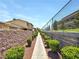 Exterior view of a walkway showcasing desert landscaping, privacy walls, and convenient access at 2204 Short Pine Dr, Las Vegas, NV 89108