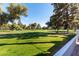 Serene backyard view with lush greenery and mature trees on the golf course at 2845 Queens Courtyard Dr, Las Vegas, NV 89109