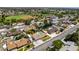 An aerial view showcasing a residential area with well-maintained lawns, pools, and mature trees at 6710 Rocking Horse Ave, Las Vegas, NV 89108