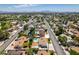 An aerial view showcasing a residential neighborhood with well-maintained homes, mature trees, and green lawns at 6710 Rocking Horse Ave, Las Vegas, NV 89108