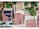 Aerial perspective of neighborhood homes with a mix of green spaces and pools at 845 Bladensburg St, Las Vegas, NV 89110