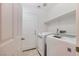 Laundry room includes new washer and dryer, door, and storage shelf at 3220 W Hammer Ln, North Las Vegas, NV 89031
