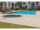 Community pool and spa with concrete surround and green grass at 5063 Eldora Ave # 4, Las Vegas, NV 89146