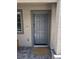A modern gray front door featuring classic paneled design and modern hardware for a welcoming entrance at 5669 Steampunk St, Las Vegas, NV 89118