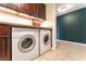 Compact laundry area includes stacked washer and dryer with convenient countertop space at 2866 Loveland Dr # 2018, Las Vegas, NV 89109