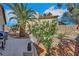 Landscaped backyard featuring a lush palm tree and flowering bushes at 4629 Denwood Dr, Las Vegas, NV 89147