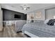 This bedroom offers wood-look floors, arm chairs, and an elegant gray accent wall at 7258 W Le Baron Ave, Las Vegas, NV 89178