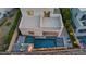 Backyard aerial view featuring a pool, spa, fire feature, and outdoor seating at 778 Horizon Canyon Dr, Henderson, NV 89052